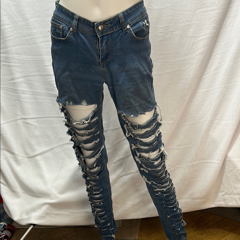 Rocawear Dark Blue Distressed Skinny Jeans